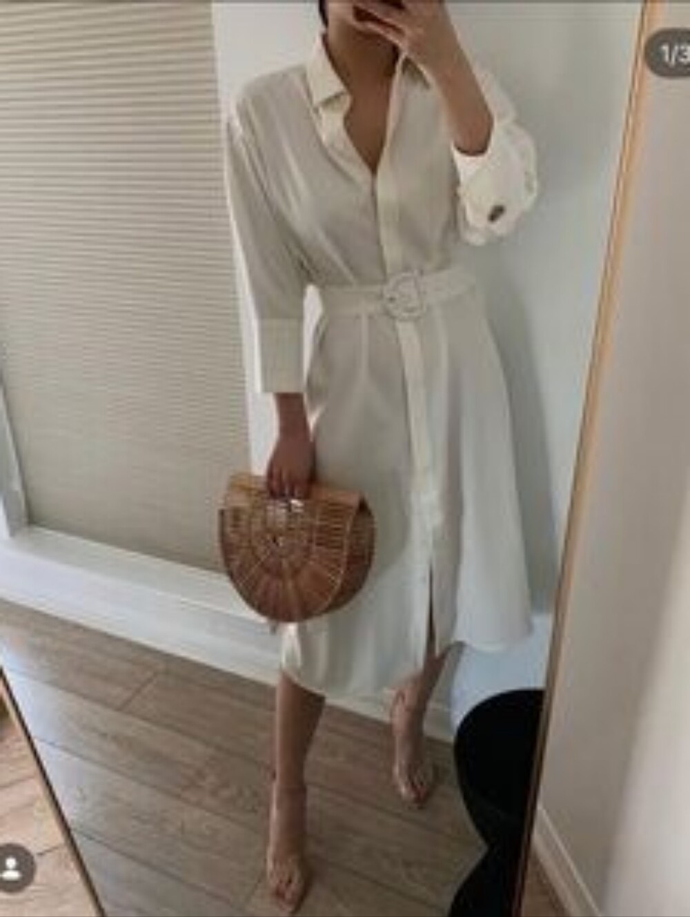 Zara cream belted shirt dress